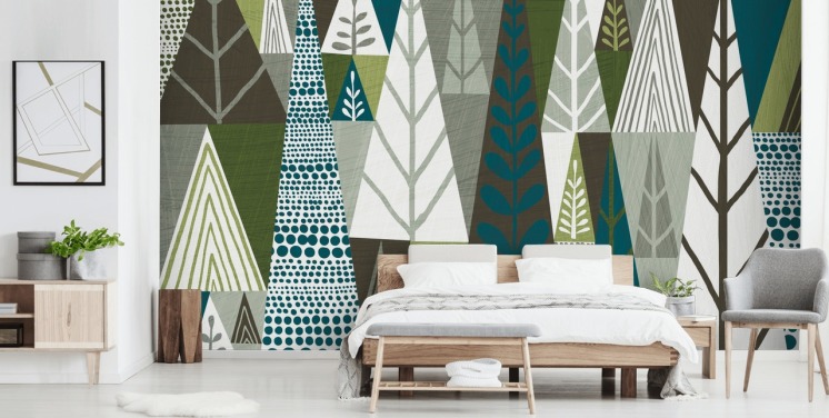 Geometriske grønne træer Mural Baggrund