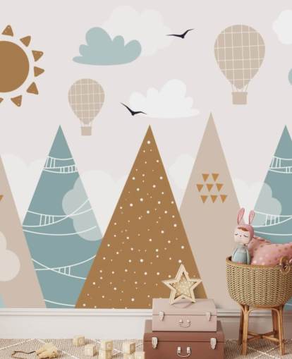 cute doodled mountains wallpaper mural in pastel colours cute doodled mountains wallpaper mural in pastel colours