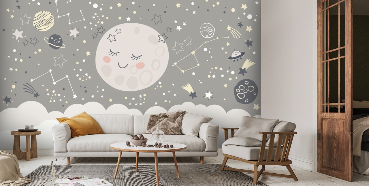 Happy Moon Wallpaper Mural | Wallsauce UK