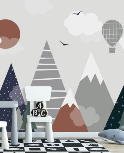 graues und blaues kundenspezifisches Kinder-Bergtapeten-Wandbild für Kinderzimmer graues und blaues kundenspezifisches Kinder-Bergtapeten-Wandbild für Kinderzimmer