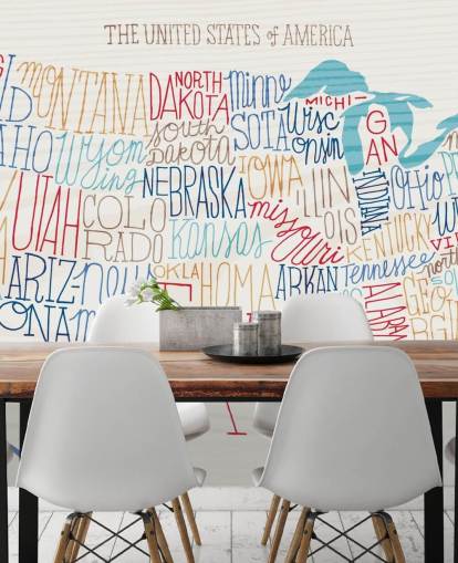 Hand Written States on US Map Mural Hand Written States on US Map Mural