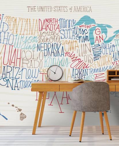 Hand Written States on US Map Mural Hand Written States on US Map Mural