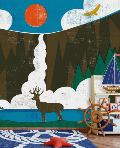 Papier Peint Cerf et Montagnes Papier Peint Cerf et Montagnes