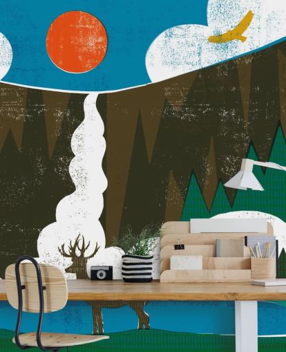 Fargerik hjort og fjell Bakgrunn Fargerik hjort og fjell Bakgrunn