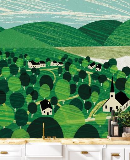 green rolling hills and white cottages wallpaper green rolling hills and white cottages wallpaper