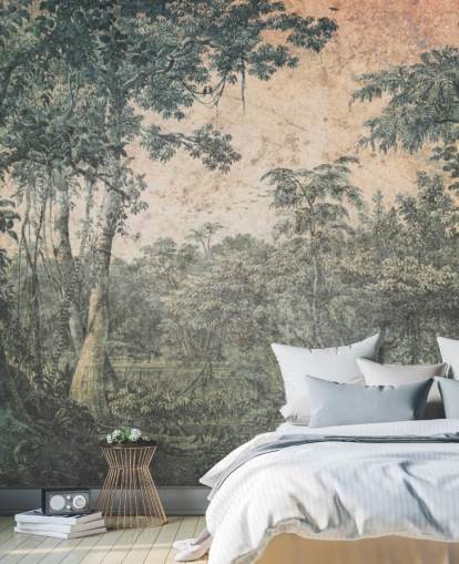 metsä auringossa vintage tapetti seinämaalaus metsä auringossa vintage tapetti seinämaalaus