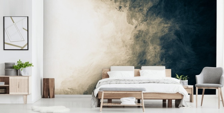 abstracte muurschildering met donkere wolken