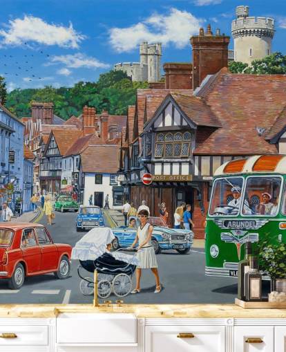 anpassad svunnen tid vårdhem väggmålning av Arundel av Trevor Mitchell anpassad svunnen tid vårdhem väggmålning av Arundel av Trevor Mitchell