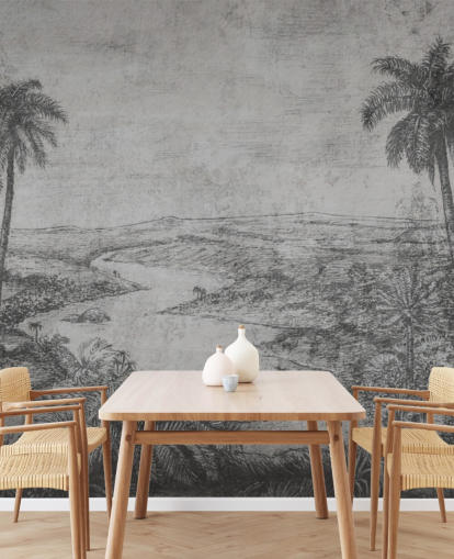 palmer i öknen rustik vintage djungel tapetväggmålning palmer i öknen rustik vintage djungel tapetväggmålning