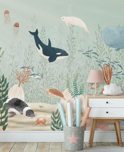 søt sealife tapet veggmaleri søt sealife tapet veggmaleri