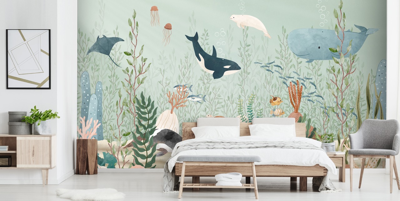 søt sealife tapet veggmaleri 