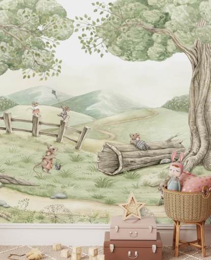 mural de paisagem infantil com família de ratos mural de paisagem infantil com família de ratos