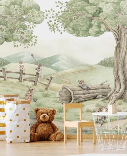 mural de paisagem infantil com família de ratos mural de paisagem infantil com família de ratos