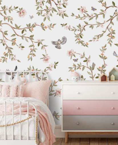 chinoiserie wallpaper mural with roses and birds chinoiserie wallpaper mural with roses and birds