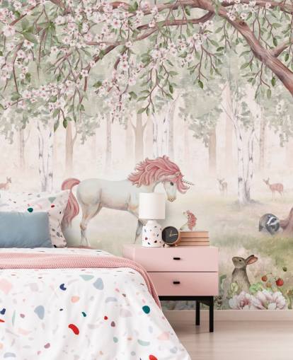 enhjørninger i skov tapet vægmaleri enhjørninger i skov tapet vægmaleri