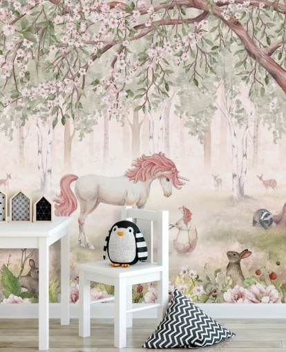 unicorns in forest wallpaper mural unicorns in forest wallpaper mural