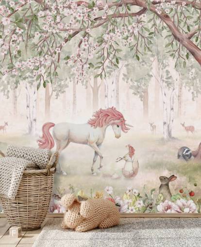 unicorns in forest wallpaper mural unicorns in forest wallpaper mural