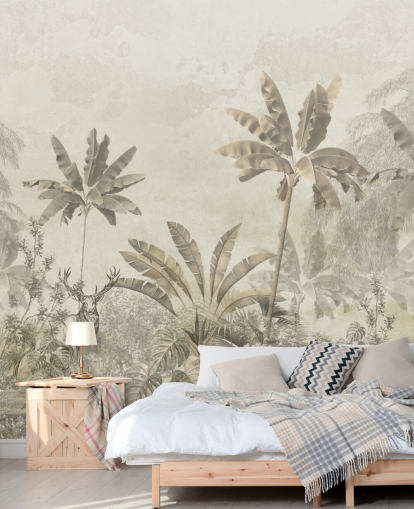 op maat gemaakte greige vintage jungle landschap behangmuurschildering op maat gemaakte greige vintage jungle landschap behangmuurschildering