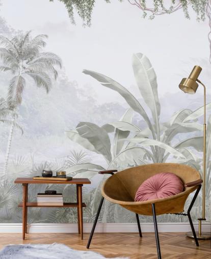 Wandbild mit Dschungel-Tapete im Vintage-Stil Wandbild mit Dschungel-Tapete im Vintage-Stil