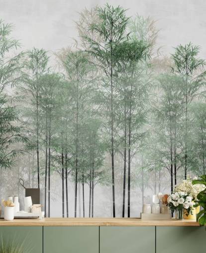 trær i en linje skog tapet veggmaleri trær i en linje skog tapet veggmaleri