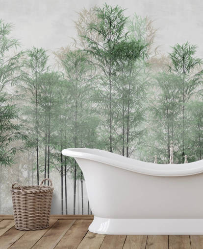 træer i en linje skov tapet vægmaleri træer i en linje skov tapet vægmaleri