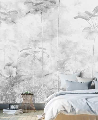 mural de parede de paisagem de selva monocromática personalizável para quartos  mural de parede de paisagem de selva monocromática personalizável para quartos