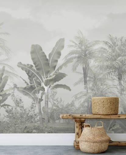 Panorama-Wandbild mit Dschungel-Tapete im Vintage-Stil Panorama-Wandbild mit Dschungel-Tapete im Vintage-Stil