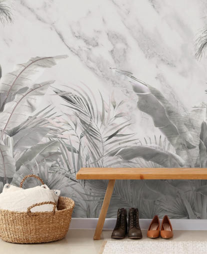 op maat gemaakte monochrome muurschildering van junglebladeren voor slaapkamers op maat gemaakte monochrome muurschildering van junglebladeren voor slaapkamers