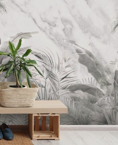 op maat gemaakte monochrome muurschildering van junglebladeren voor slaapkamers op maat gemaakte monochrome muurschildering van junglebladeren voor slaapkamers