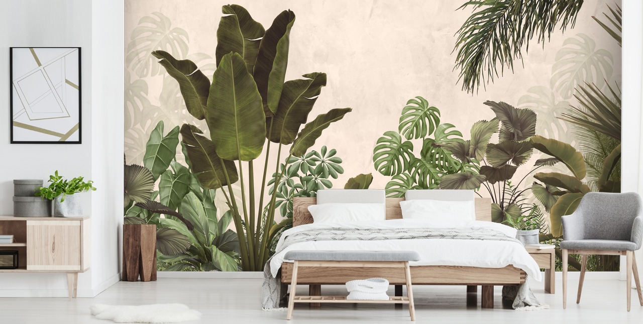 carta da parati murale verde e beige con giungla carta da parati murale verde e beige con giungla