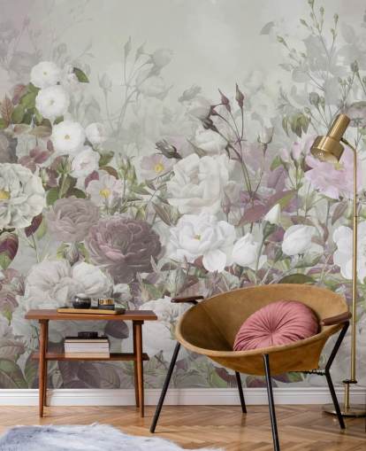 Tapeten-Wandbild mit grauen und rosa Rosen Tapeten-Wandbild mit grauen und rosa Rosen