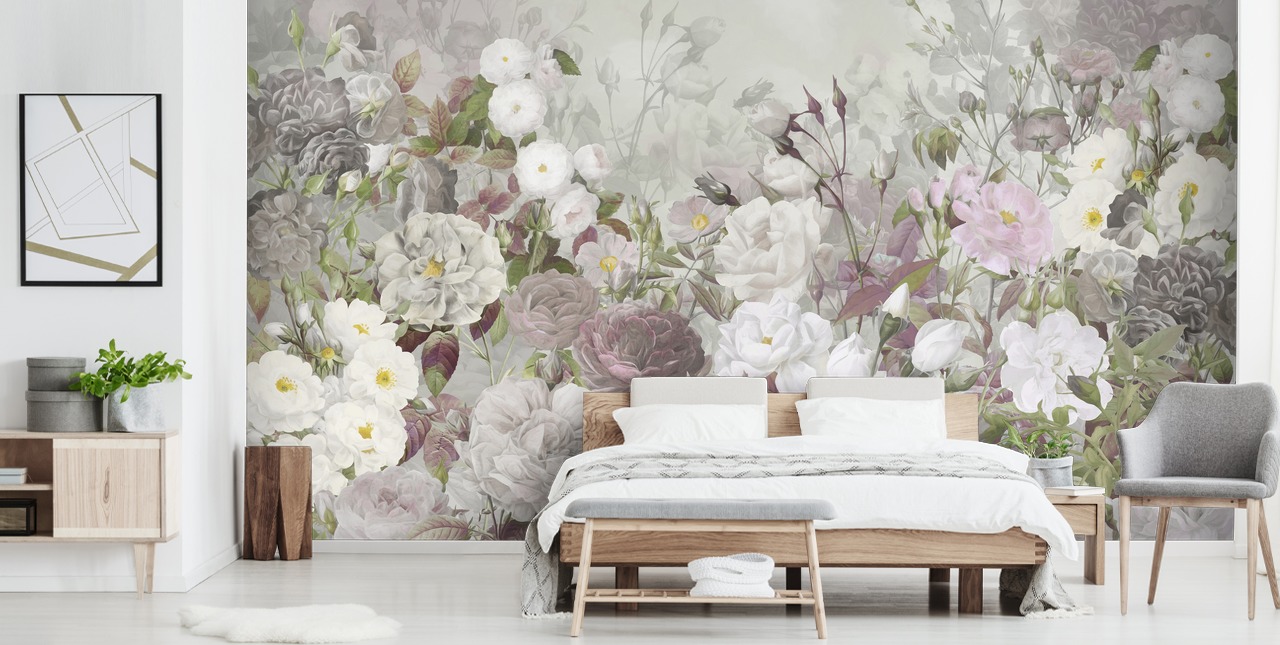 grijze en roze rozen muurschildering grijze en roze rozen muurschildering