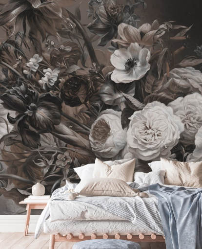 dark floral wall mural with bouquet of flowers dark floral wall mural with bouquet of flowers