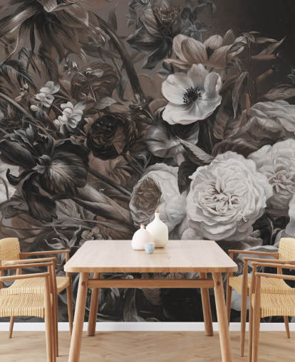 fresque murale florale foncée avec bouquet de fleurs fresque murale florale foncée avec bouquet de fleurs