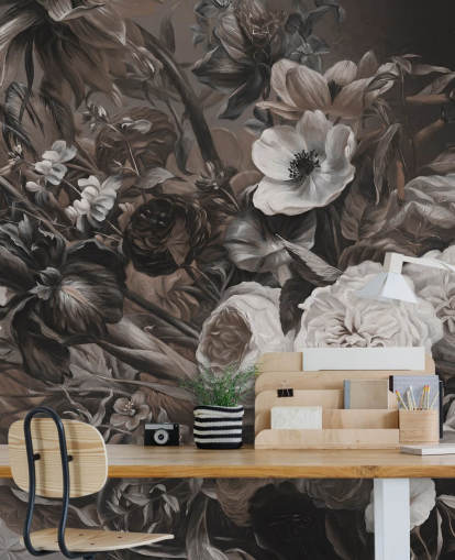 dark floral wall mural with bouquet of flowers dark floral wall mural with bouquet of flowers