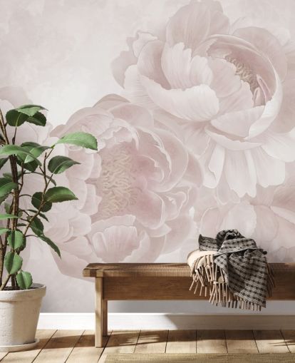 blush pink customisable big peonies wallpaper mural by Marina Stupakova for bedrooms blush pink customisable big peonies wallpaper mural by Marina Stupakova for bedrooms