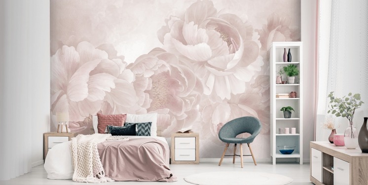 blush pink customizable big peonies wallpaper mural by Marina Stupakova for bedrooms