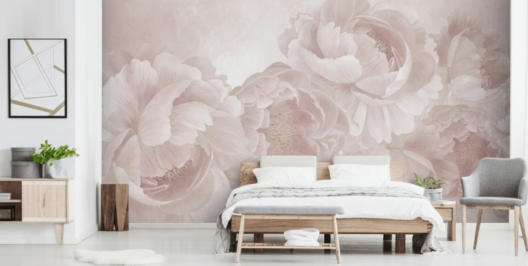 blush pink customisable big peonies wallpaper mural by Marina Stupakova for bedrooms