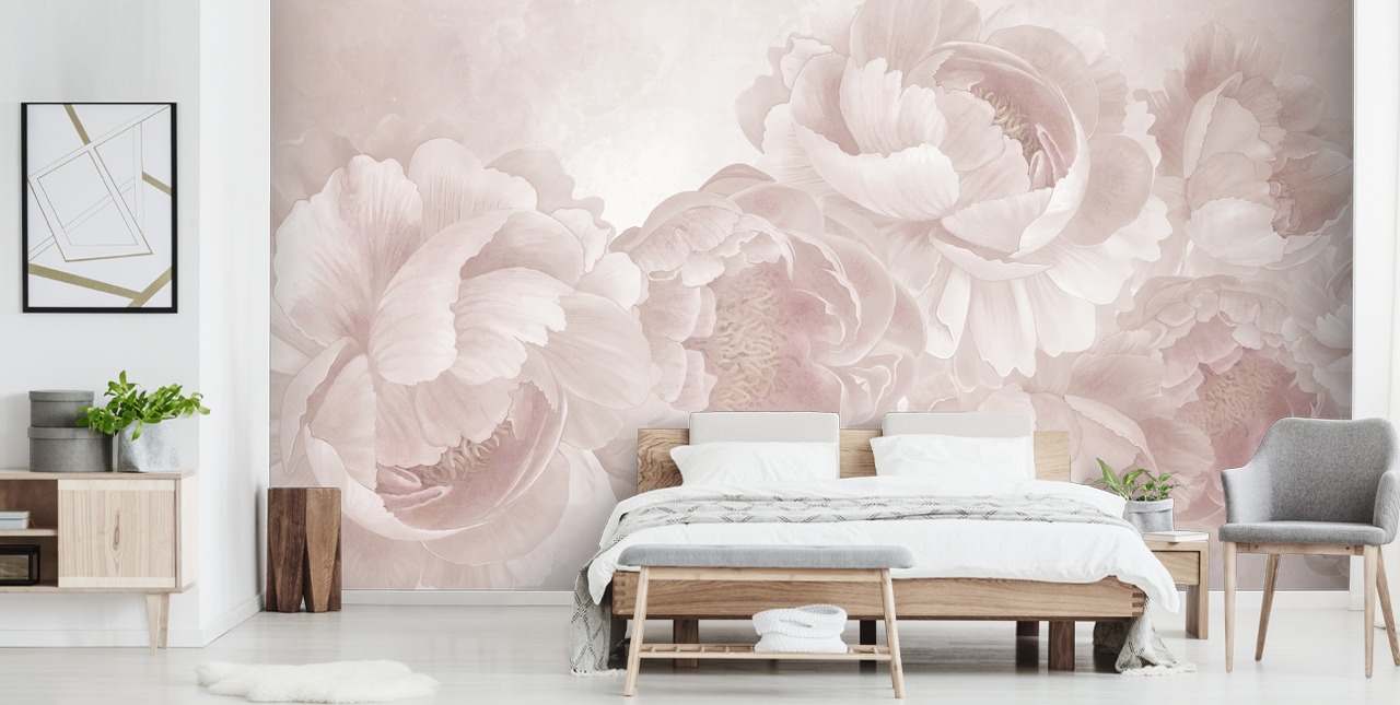 blush pink customisable big peonies wallpaper mural by Marina Stupakova for bedrooms