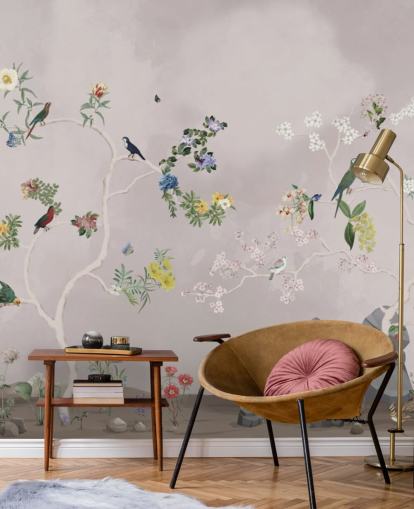 chinoiserie tapet veggmaleri med fugler chinoiserie tapet veggmaleri med fugler