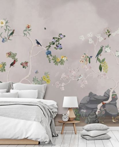 mural de papel pintado de chinoiserie con pájaros mural de papel pintado de chinoiserie con pájaros
