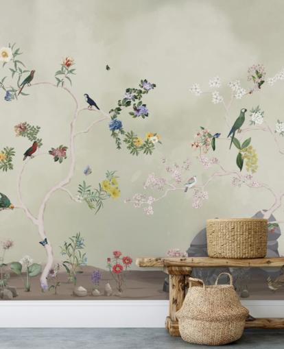 chinoiserie tapetti seinämaalaus linnuilla chinoiserie tapetti seinämaalaus linnuilla