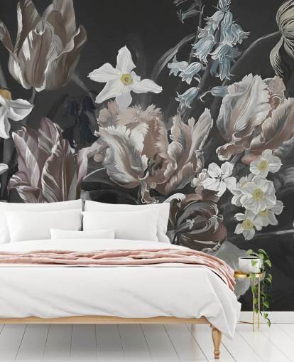 dark floral wall mural with bouquet of peonies dark floral wall mural with bouquet of peonies