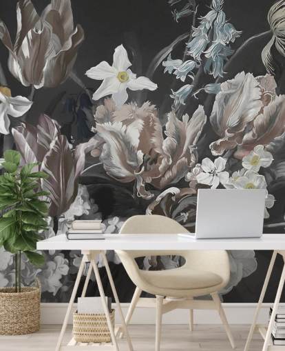 dark floral wall mural with bouquet of peonies dark floral wall mural with bouquet of peonies