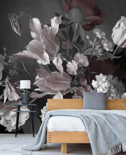 mural de parede floral escuro com buquê de tulipas mural de parede floral escuro com buquê de tulipas
