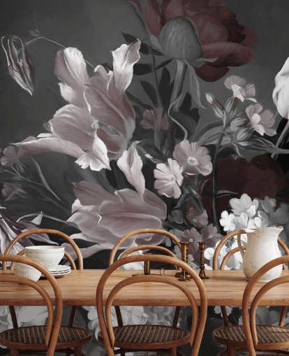 dark floral wall mural with bouquet of tulips dark floral wall mural with bouquet of tulips