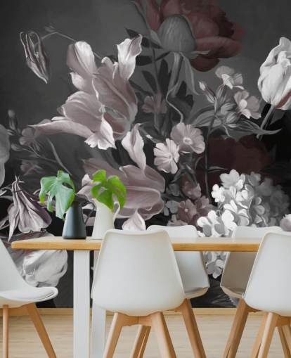 dark floral wall mural with bouquet of tulips dark floral wall mural with bouquet of tulips