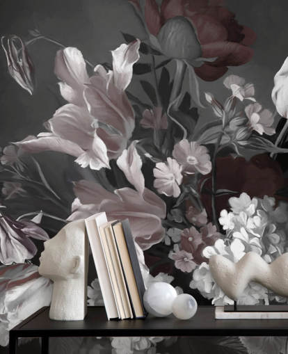 dark floral wall mural with bouquet of tulips dark floral wall mural with bouquet of tulips
