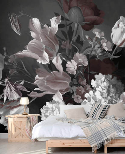 dark floral wall mural with bouquet of tulips dark floral wall mural with bouquet of tulips