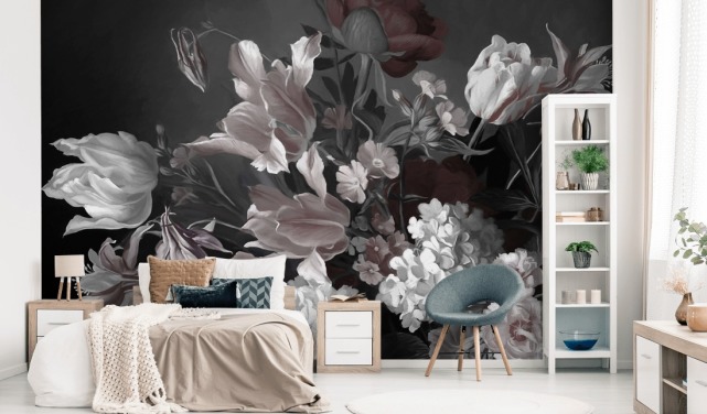 dunkles florales Wandbild mit Tulpenstrauß